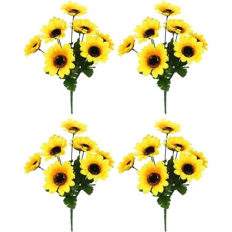Lot de 4 fleurs artificielles de 33 cm pour grands tournesols artificiels 9 têtes de chaque tige, arrangement de fleurs artificielles en soie pour maison, bureau, jardin, décoration à thème (1/5)