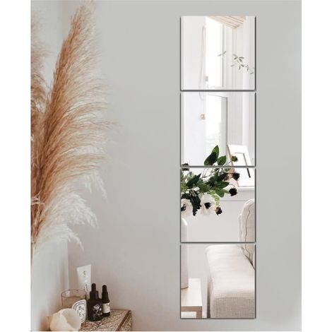 4 Pièces Miroir Adhésif Verre Poli 30x30cm Décoration Murale Salon Chambre (1/5)