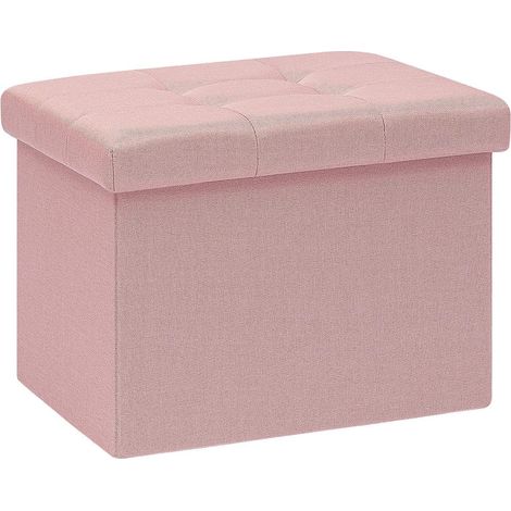 Tabouret de Rangement Pliable en Lin avec Espace de Rangement, Banc rembourré avec Couvercle, pour Salon, Couloir, 42 x 32 x 32 cm, Rose (1/5)