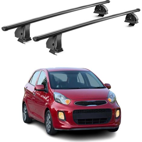 OMAC Stahl Dachträger Querträger Kia Picanto II 2011-2017 – TÜV / DIN 75302:2019 – Abschließbar – Max. 75 kg – 2 Stangen – Schwarz (1/5)