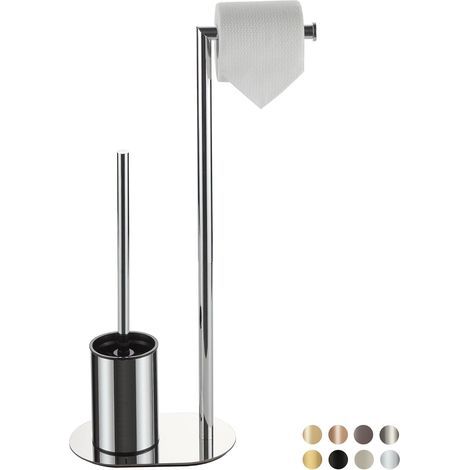 - Soporte para papel higiénico y escobilla de baño - Diseño 2 en 1 que ahorra espacio - Acero inoxidable cromado - Para baños modernos - Plateado - 70x25cm (1/5)