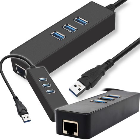 Hub USB 3.0 à 3 ports avec connecteur Ethernet 1 Gbit/s sur RJ45 LAN 1x3 (1/5)