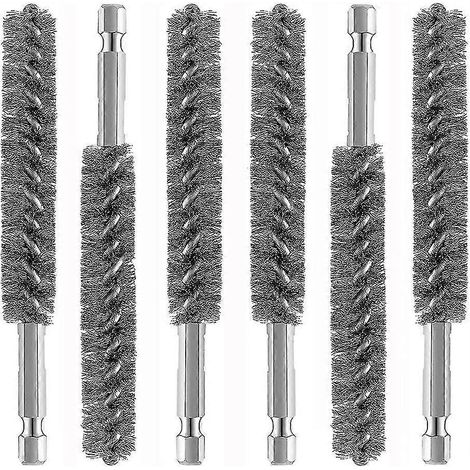 Lot de 6 brosses métalliques pour le nettoyage des perceuses électriques, brosses à poils en acier inoxydable avec poignée hexagonale