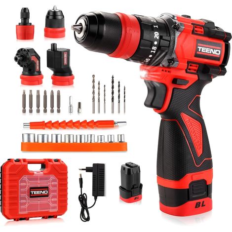 Teeno – Perceuse-visseuse sans fil 18V – Moteur Brushless – 2 vitesses 0-400/0-1600 tr/min – Couple 45Nm – 2 batteries 18V 2.0Ah – Coffret avec accessoires (1/5)