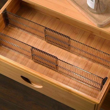 Organisateur de tiroir (lot de 4) en plastique, séparateur de tiroir réglable pour cuisine, salle de bain ou chambre à coucher, transparent noir.Séparateur de Tiroir Réglables, Lot de 4 Separ