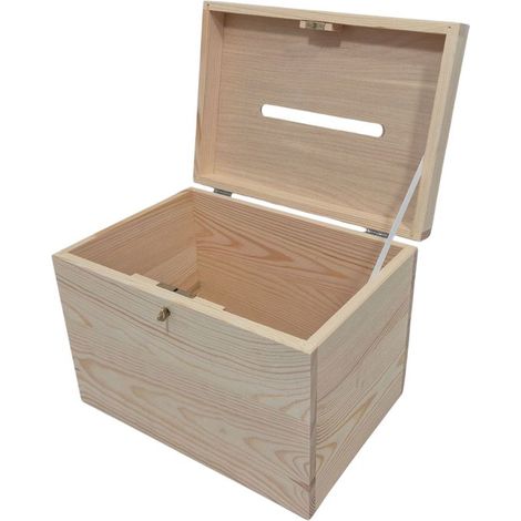Boîte de rangement en bois pour enveloppes, en pin avec fente, 29x22x20 cm. (1/3)