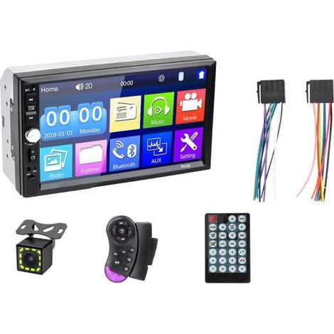radio-12led-rc - Autoradio avec écran tactile 7 "HD, lecteur multimédia, MP5, Bluetooth, USB, TF, FM, 2 d (1/3)