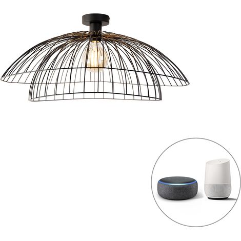 QAZQA Diseño Plafón inteligente negro 60 cm con Wifi G95 - Pua Acero Redonda Adecuado para LED Max. 1 x 4.9 Watt (1/4)