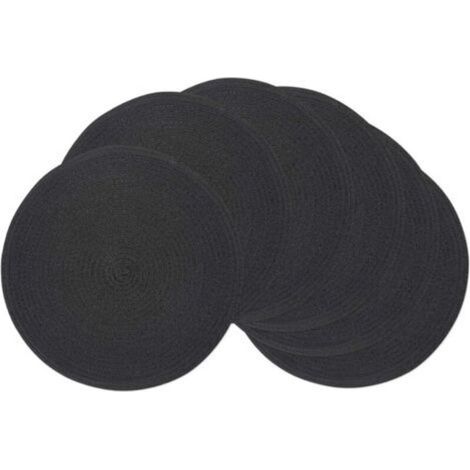 Set mit 6 runden Platzsets, 30 cm Durchmesser, schwarz, waschbar, aus gewebter Baumwolle, hitzebeständig und rutschfest. (1/4)
