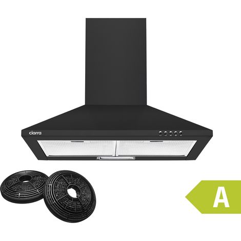 CIARRA 201BK60 Dunstabzugshaube 60cm Wandmontage 370 m3/h Wandhaube Effizienz A 3 Stufen mit 2 Kohlefilter Abluft Umluft Schwarz (1/5)