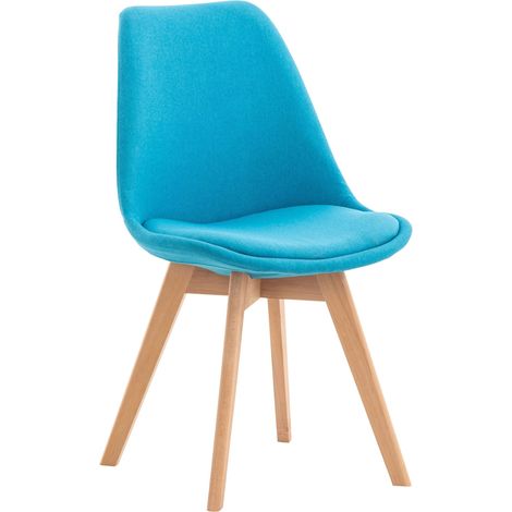 Silla de comedor x1 diseño escandinavo en tela turquesa y patas de madera clara 100002294 (1/5)