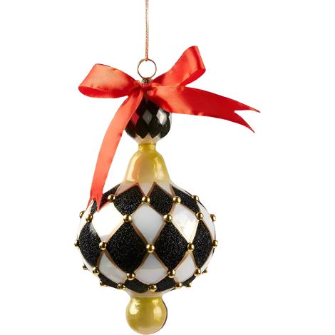 EDG, PALLINA DI NATALE A FORMA DI TROTTOLA DECORATA A SCACCHI, H15XØ8CM, BIANCO E NERO, NATALE, DECORAZIONI DI NATALE (1/2)