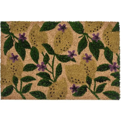 Zerbino 45 x 60 cm Motivo a limoni Fibra di cocco Antiscivolo Rivestimento in PVC Multicolore Tazlina