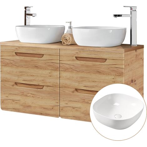 Waschtischunterschrank 121 cm mit 2 Keramibecken LUTON-56-CRAFT Wotan Eiche Nb. B/H/T ca. 121/76/46 cm (1/5)