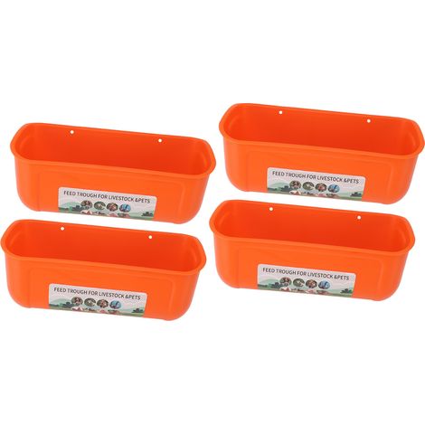 4 pièces grandes auges d'alimentation pour poules avec attaches, mangeoires suspendues clôture pour chèvre canard oie bétail, conteneur nourriture abreuvoir seau orange (1/5)