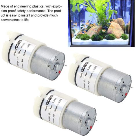 Lot de 3 Mini Pompe à Air et à Vide 6V 3W Moteur de Pompe à Diaphragme Miniature à Faible Tension pour Aquarium et Bassin (1/4)