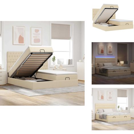 Ottoman-Bett mit Matratzen & LEDs Creme 180x200 cm Stoff - Ottoman-Bett - Ottoman-Betten - Bettrahmen - Bettgestell (1/5)