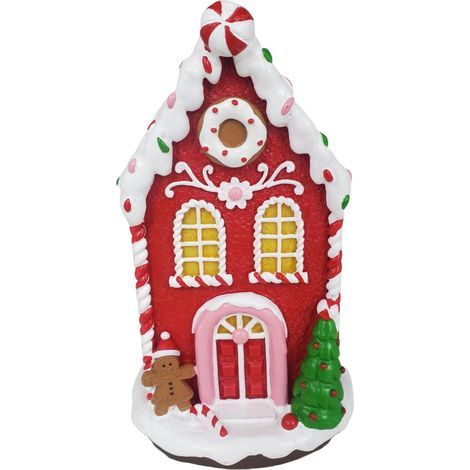 Ornement de chalet de Noël miniature avec lumières LED-Rouge (1/2)