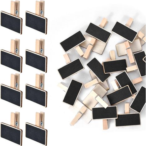 50 PCS Tableau Noir En Bois,Tableau D'affichage En Bois Avec Pince,Mini Tableau Noir Rectangulaire Pour Mémo, Numéros De Table, Mariage, Bar, étiquette Alimentaire, Décoration De Fête (Style A) (1/5)