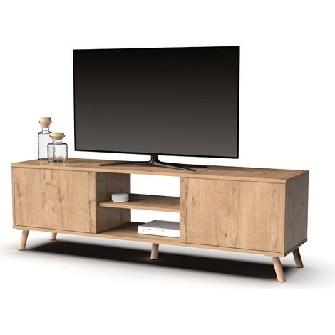 Meuble TV coloris chêne doré - Hauteur 50 x Longueur 160 x Profondeur 40 cm - PEGANE - (1/3)