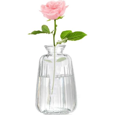 Petit vase à fleurs en verre transparent de 10 cm de hauteur, vase décoratif à tige unique pour décoration de table, maison, salon, bureau et centres de table, décoration de fête de mariage (1/5)