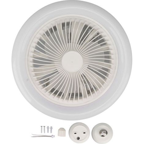 Ventilador de techo de 30 W con luz LED E27, silencioso, 3 velocidades, intensidad regulable y temporizador, diseño moderno en blanco (1/4)