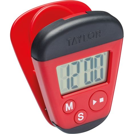Taylor Pro Kitchen Clip Timer, Digital Kitchen Timer with Memo Clip e Magnet, Plastic, Red and Black, 4 x 5.5 x 7cm, 60 Grammes