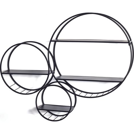 Lot de 3 étagères murales rondes en métal coloris noir - Longueur 90 x Hauteur 73 x Profondeur 15 cm -PEGANE- (1/3)