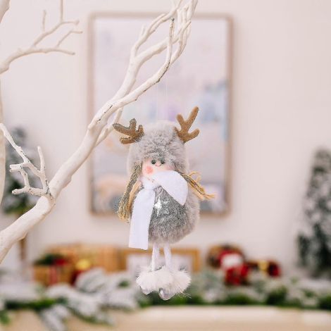Décoration de Noël en peluche avec bois de cerf, poupée fille, pendentif sapin de Noël, décoration de Noël pour la maison, cadeau de Noël, 1 pièce - gris (1/5)