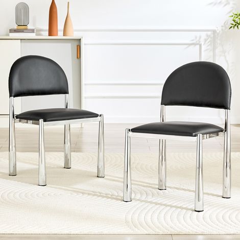 Chaise de salle à manger lot de 2, 45x48x80 cm en PU noir, design moderne pour cuisine FloraGrace (1/5)