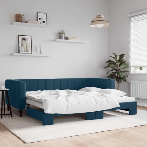 Tagesbett Ausziehbar Blau 90x200 cm Samt (1/5)