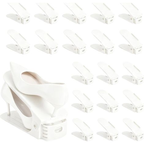 Organisateur de Rangement pour Chaussures Lot de 20 - Empileurs de Chaussures Réglables à 4 Niveaux, Économise 50% d'Espace, Supports Double Couche pour Placard (Blanc) (1/5)