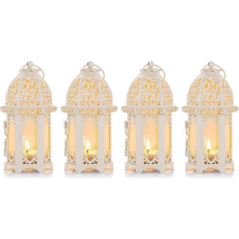 Juego de 4 faroles marroquíes para velas, portavelas pequeño para velas de té con paneles de vidrio transparente, ideal (1/4)