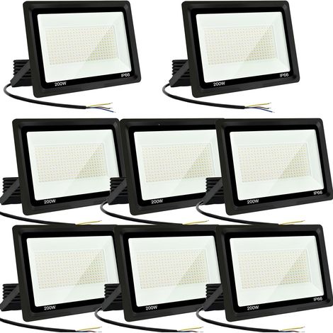 Projecteur LED extérieur 200 W 8 pièces IP66 étanche 6000 K 20 000 lm Projecteur LED super lumineux pour arrière-cour, garage, couloir, jardin