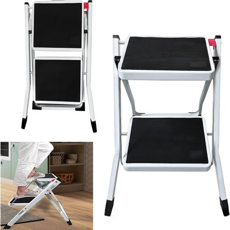Échelle pliante, échelle pliante à deux étages, échelle domestique en acier avec tapis antidérapants, marchepied avec pieds antidérapants, échelle légère, supportant jusqu'à 150 kg (1/5)