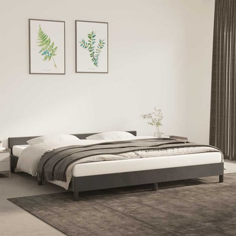 Cadre De Lit Moderne: King Size - avec tête de lit - Lit Double - Gris foncé 200x200 cm Velours Chic-306371 (1/5)