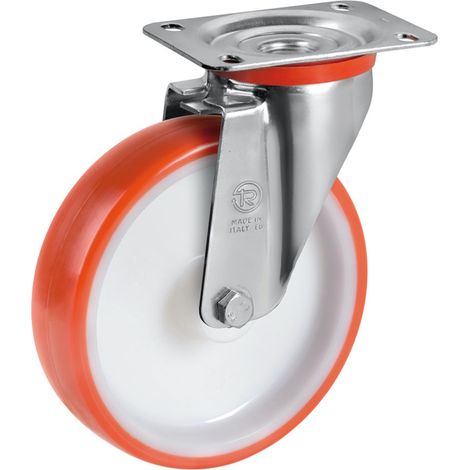 Roulette pivotante diamètre 80 mm roue polyuréthane rouge - 120 Kg (1/2)