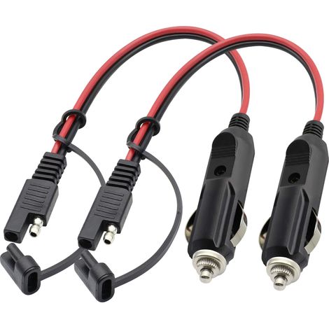 16AWG 12V Prise Allume Cigare Mâle à SAE 2 Broches à Déconnexion Rapide Connecteur Adaptateur Câble de Charge D'extension avec Fusible (0.3m/1ft-2Pack-M) (1/5)