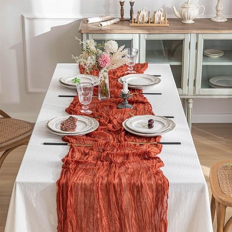 Runner da tavola in chiffon 90 x 180 cm. Chiffon trasparente, decorazione romantica per matrimoni, feste e Natale, rosso ruggine. (1/5)