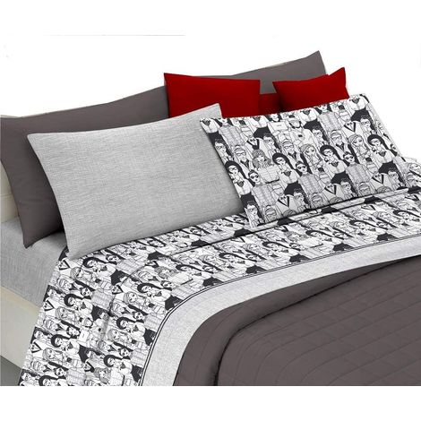 Completo letto lenzuola, parure, stampa digitale 100% cotone, made in italy linea people Grigio - Piazza e mezza