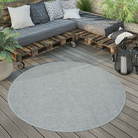 Paco Home Tappeto Esterni Rotondo Resistente Balcone Terrazza Cucina Moderno Monocolore Grigio, Ø 160 cm tondo