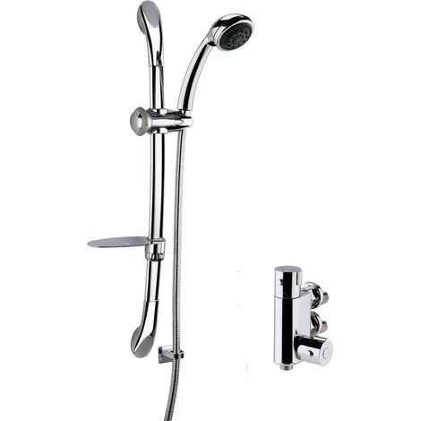 Nuie Vertical Thermostatic Bar Shower Valve with Luxury Curved Slider Rail Kit - Chrome (1/2)