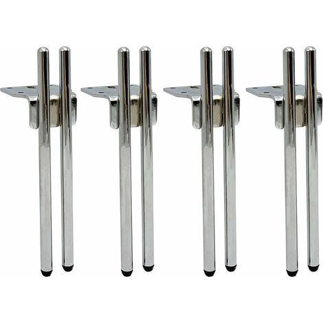 4 pièces Pieds de Support de Meubles Anti-dérapant et Silencieux Double pôle métal Pieds de Table canapé Pieds Pieds d'armoire Pieds de Table Basse,Argent,18cm (1/5)
