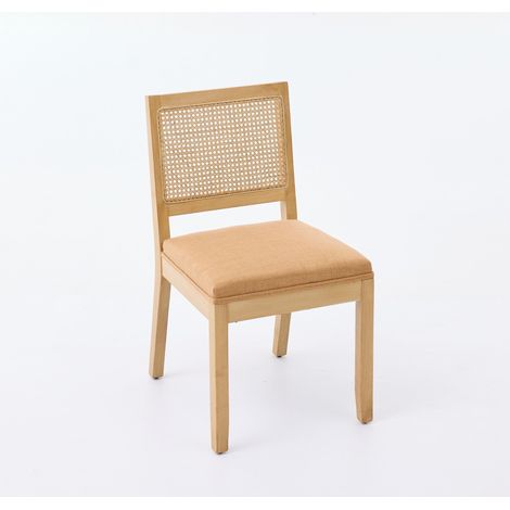 Lot de 2 chaises de salle à manger en rotin avec dossier en cannage, cadre en bois naturel, coussin mousse et ressorts S, couleur noisette (1/5)