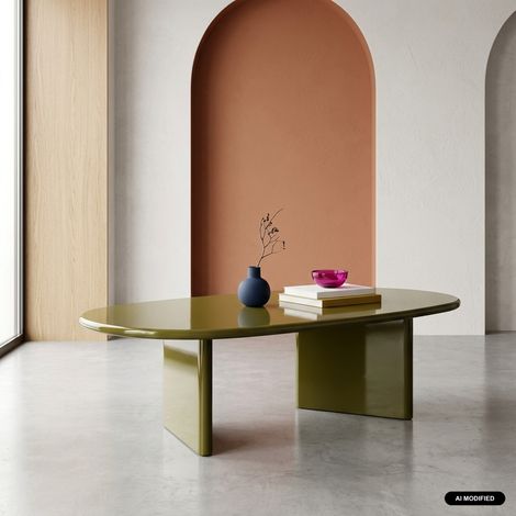 Table basse ovale finition glossy kaki - Rumi (1/5)