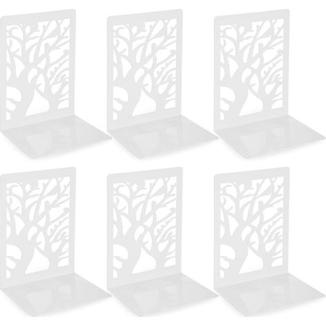 3 Paar Buchstützen Metall, Blatt-Design, 9,3x12x17,2 cm, Weiß (1/5)