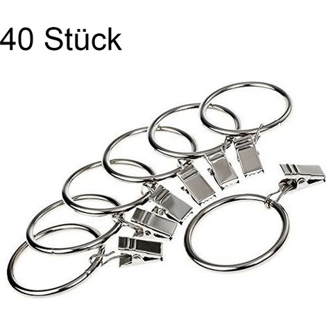 40 crochets de suspension argentés pour rideaux - Fil de 3,5 mm x diamètre intérieur de 25 mm (1/5)