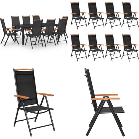 Set da Pranzo da Giardino 9 pz in Alluminio Nero - Sedie da giardino - Tavolo da giardino