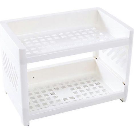Doppellagiges, hohles Kunststoffregal für Kosmetik, Schreibtisch, Badezimmer, Aufbewahrungsregal, 2 Ebenen (1/3)