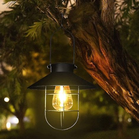 Lanterne solaire suspendue avec crochet, lampe solaire LED étanche de style vintage à lumière blanche chaude pour jardin, cour, terrasse, clôture - AquaForge (1/5)